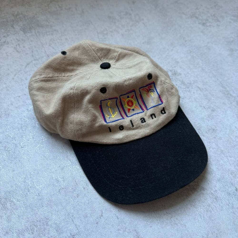 Vintage Island Embroidered Cap Vintage Tan Black Hat